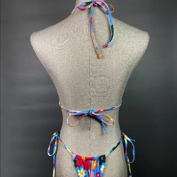 NEW! Y2K Retro Floral Print Stringy O-Ring Detail Triangle Bikini /5 Styles in 1 - Picture 8 of 14